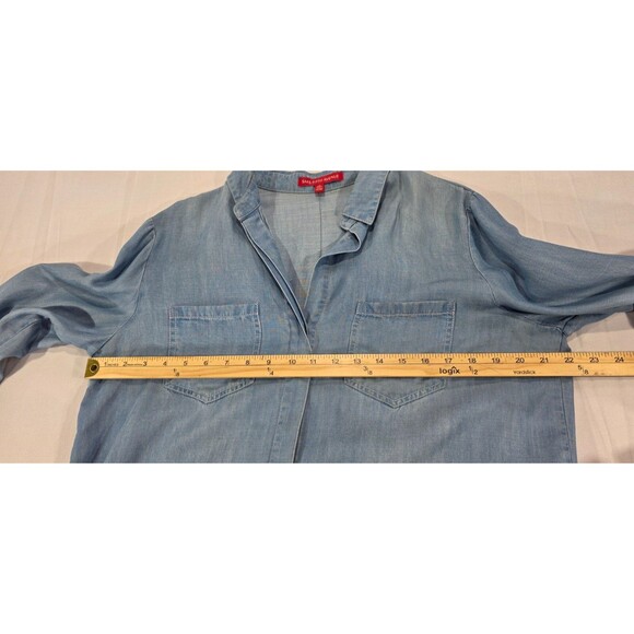 Saks Womens Chambray Blouse Western Boho Long Sleeve Button Up Shirt Blue Large - Picture 12 of 15